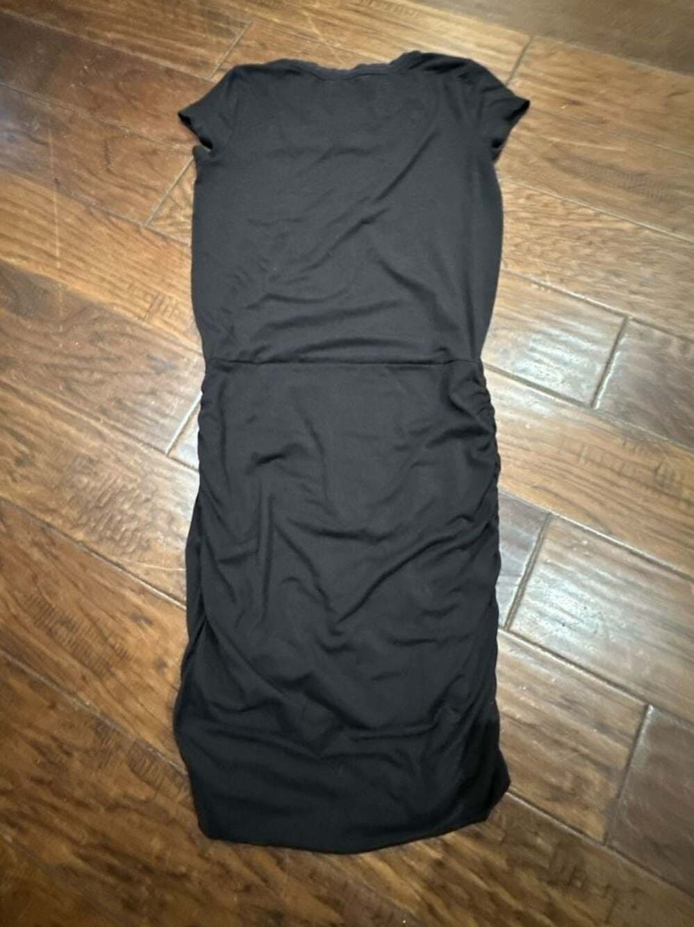 Athleta Topanga Black Ruched Short Sleeve Crewneck T-Shirt Dress - Picture 3 of 6